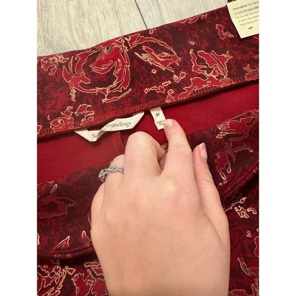 Soft Surroundings Ponte Knit Pants Women Red Gold Floral Pull On Straight Leg - Picture 3 of 7